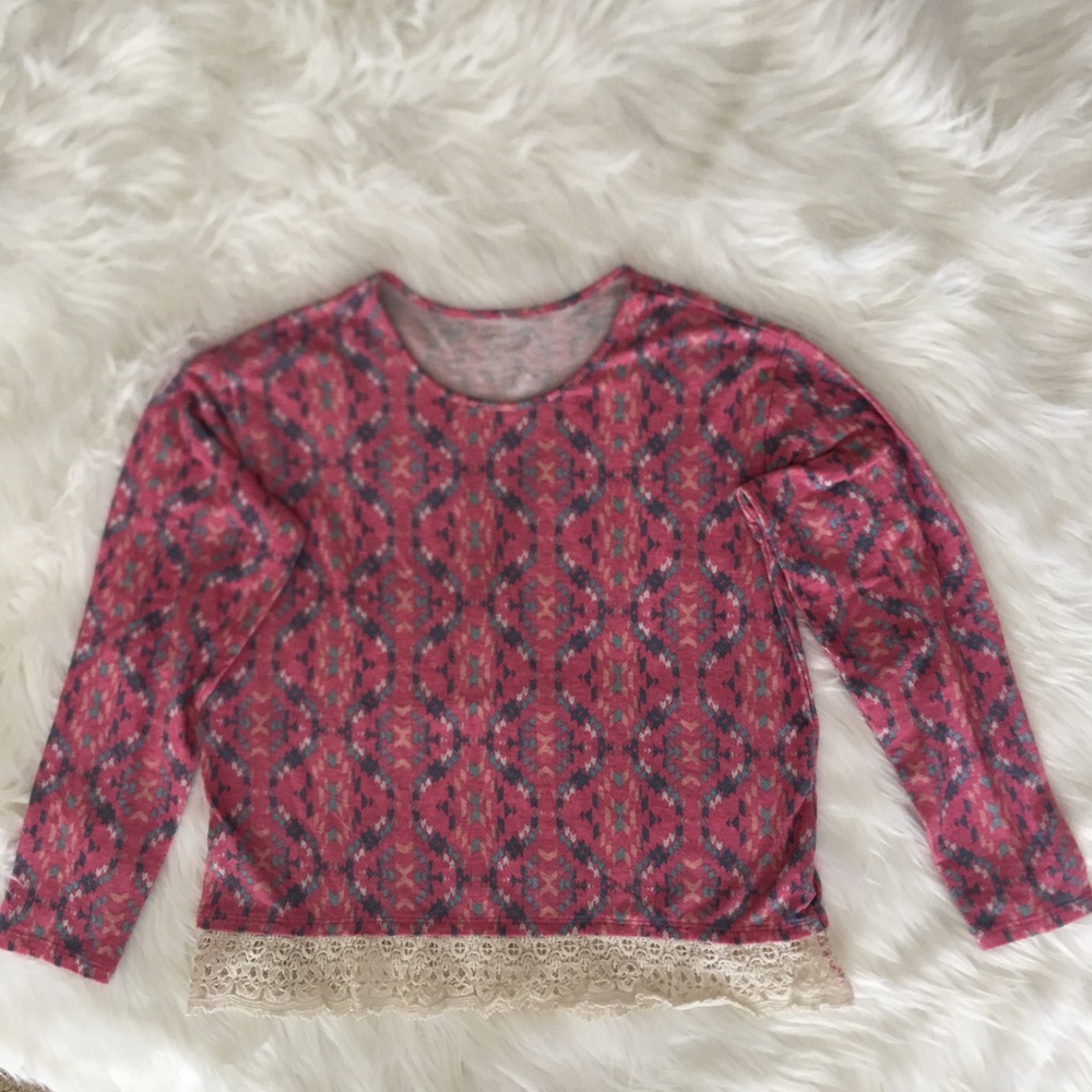 Mudd Aztec Print & Crochet Hem Top, Large Plus
